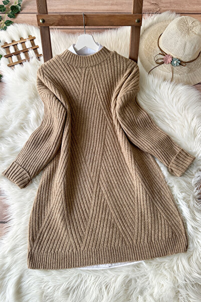 MODAQU Μπακλαβά Μαλακό Πουλόβερ Τούνικ - Camel