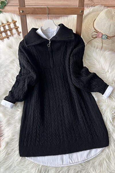 MODAQU Πλεκτό πουλόβερ με φερμουάρ - Μαύρο