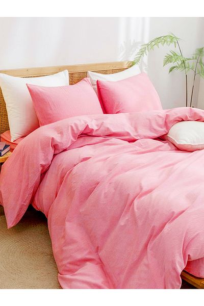 CAQQA Candy Pink Single Sheet Elastic Cotton Duvet Cover Set