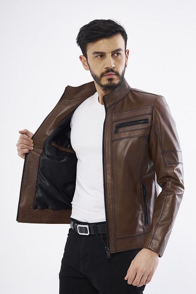 DERİNSS Derinss Der101 Genuine Leather Men's Tan Coat