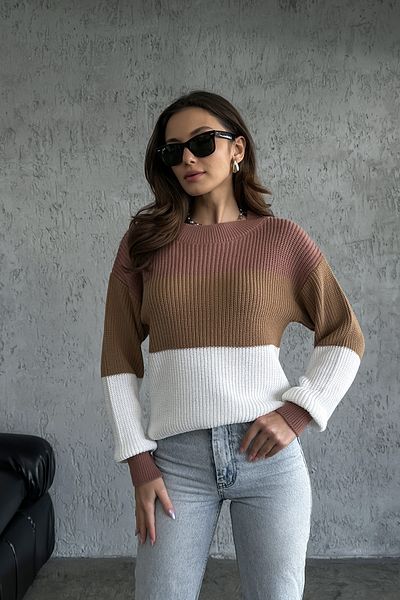 nosia fashion Дамски трикотажен пуловер с дълги ръкави и деколте с блокирани цветове