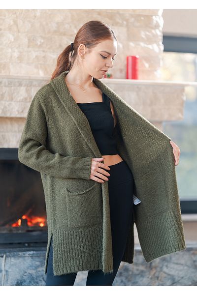 VerdeBlanco Shawl Collar Long Knitted Knitwear Cardigan