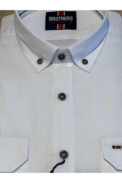 Brothers Cămașă casual pentru bărbați, cu mânecă lungă, cu croiala confortabilă (cu tăietură largă), 100% bumbac, cu buzunar dublu