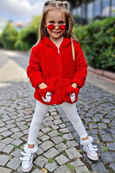 Riccotarz سترة قطيفة حمراء بغطاء للرأس وأذن خروف للفتيات