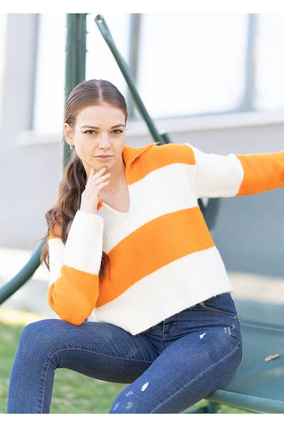 VerdeBlanco Pulover tricotat cu guler cămașă - Culoare dublă