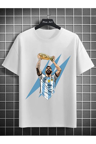 Pisa Art Λευκό μπλουζάκι Unisex Παγκόσμιο Κύπελλο Lionel Messi 2022