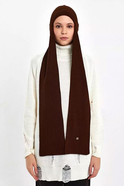 Merwishop Attachable Beret with Scarf 778 Brown