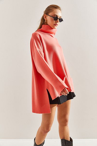 Bianco Lucci Pulover oversize tricot cu buzunar dublu pentru damă