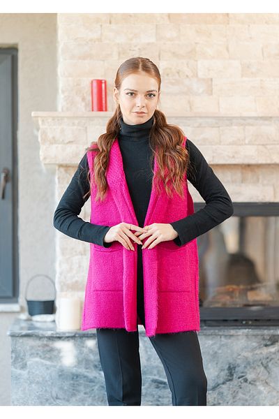 VerdeBlanco Basic Knitted Shawl Collar Long Vest