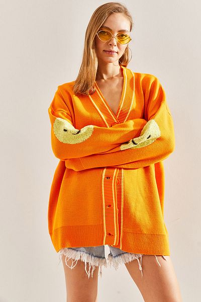 Bianco Lucci Women's Smile Printed Buttoned Knitwear Cardigan