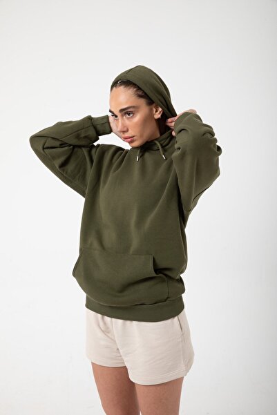 OKULCUBABA Hanorac din fleece pentru femei, kaki - Cu glugă și buzunare, stil...