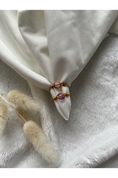 PelvedDesign خاتم سلكي مصنوع يدويًا بمقبض كريستال مزدوج قابل للتعديل - وردي أرجواني -