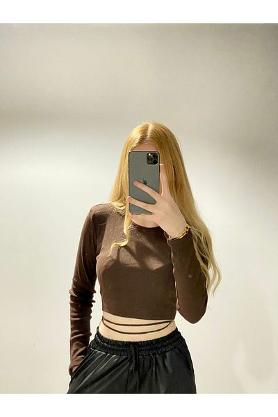 alenmoda Μακρυμάνικη ριμπ μπλούζα με σχοινί