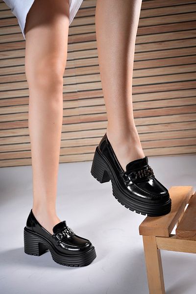 Riccon Wahtariel, Damen Loafer0012560, schwarzes Lackleder