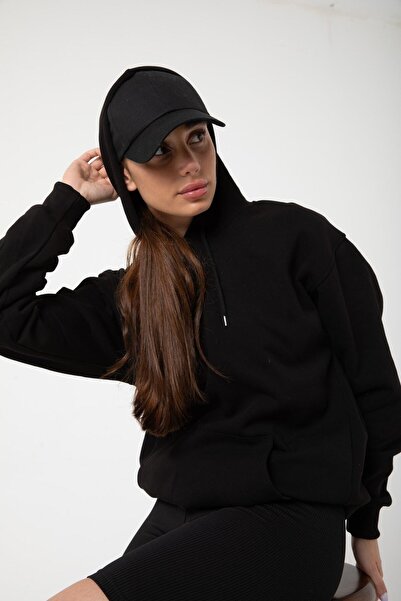 OKULCUBABA Ženska crna Flis majica - sa kapuljačom i Sa džepovima, Oversize k...