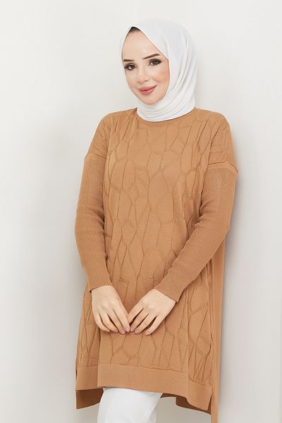 Pamuk Butik Дамска туника от плетиво с шарка на паяжина от мерсеризиран трикотаж