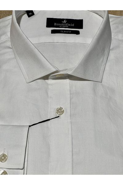 Brooksfield Ανδρικό πουκάμισο με μακρύ μανίκι Slim Fit 100% βαμβακερό λευκό