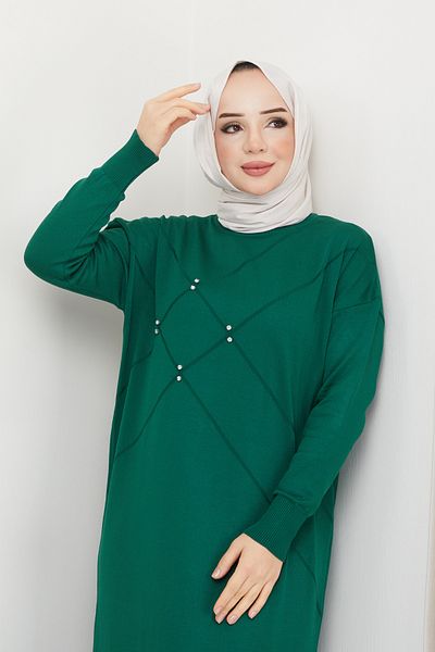Pamuk Butik Γυναικείο πλεκτό φόρεμα Mercerized Stone με λεπτομέρειες