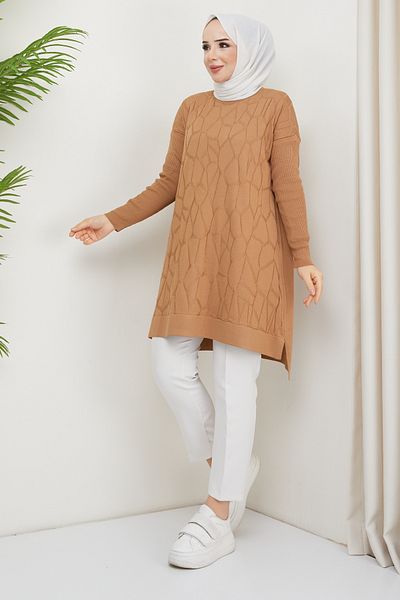 Pamuk Butik Дамска туника от плетиво с шарка на паяжина от мерсеризиран трикотаж