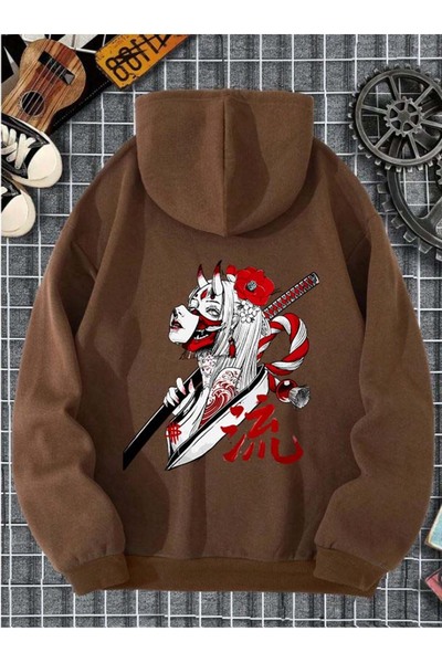 donamod Unisex velika ženska majica sa kapuljačom u japanskom stilu sa mačem