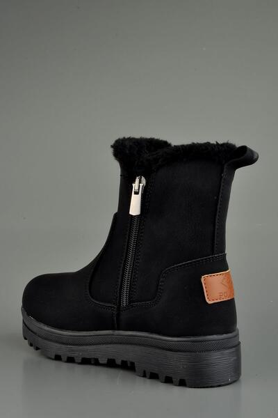 KONFOR Polact Model İç Kısmı Kürklü Fermuarlı Çocuk Bot Siyah