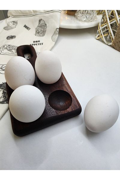 HBS Art Design HBS ART DESIGN Wooden 4-Piece Egg Cup with Handle 100% SAPELLI TREE