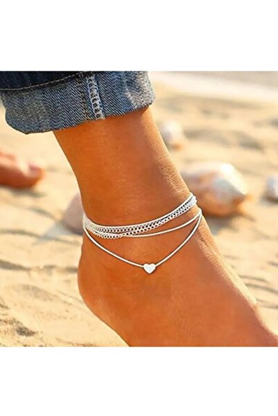 TakıConcept 2li Dolamalı Kalp Detaylı Halhal, Ip Halhal, Zincir Halhal, Kadın...