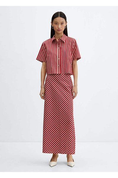 MANGO Woman Striped Skirt with Slits