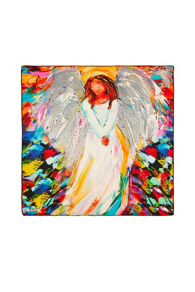 Bursa İpek White Angel Pattern Silk Handkerchief