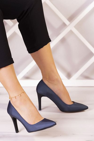 Erkan Saçmacı Gowa Plus Navy Satin Evening Dress Stiletto 9 Cm