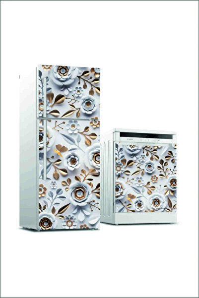 Tekin Store Buzdolabı Ve Bulaşık Makinesi Kapağı Kaplama Altın Çiçek Kendinde...