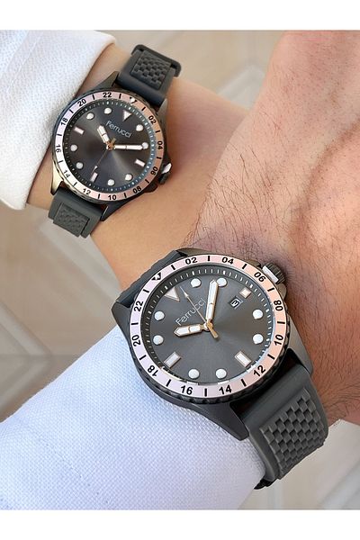 Ferrucci Special Design Silicone Cord Women's-Men's Combination Wristwatch Set