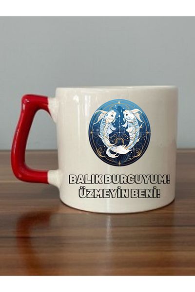 lili hediyelik Pisces Red Handle Mug - Ceramic Tea, Coffee Gift Cup