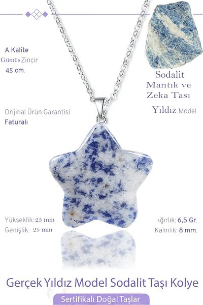Tesbih Atölyesi Certified Real Star Model Sodalite Stone Necklace - Silver Apparatus