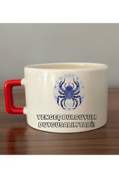 lili hediyelik Crab Sign Printed Cup Ceramic Mug - Ceramic Tea, Coffee Gift Cup