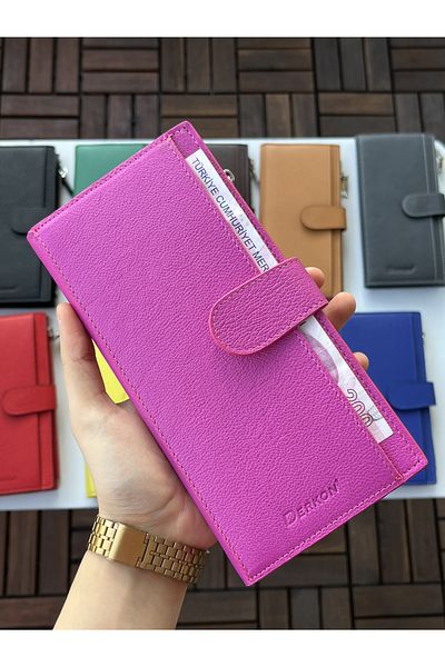 DERKON Noby Model Genuine Leather Pink Wallet with Phone Compartment