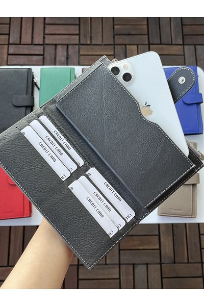 DERKON Noby Model Genuine Leather Gray Wallet with Phone Compartment