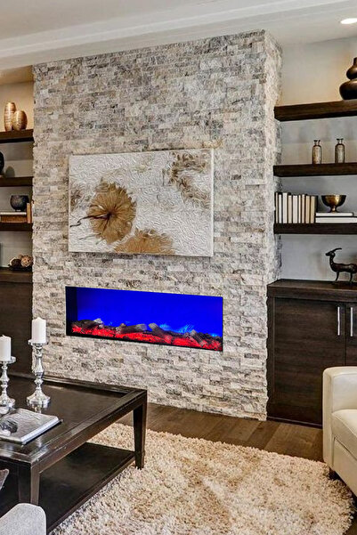 İnci Kumandalı Dekoratif Şömine - 120x25x15 Cm - Elektrikli, Bluetooth, Hopar...