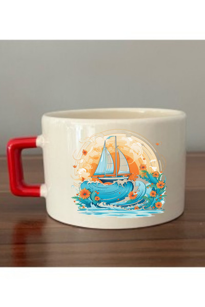 lili hediyelik كوب سيراميك مع صندل في البحر - كوب شاي سيراميك، هدية قهوة