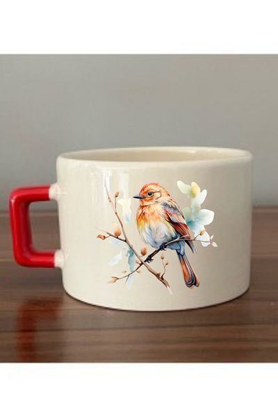 lili hediyelik Cup with Bird Image Ceramic Mug - Ceramic Tea, Coffee Gift Cup