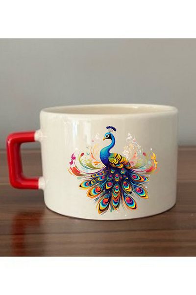 lili hediyelik Cup with Peacock Image Ceramic Mug - Ceramic Tea, Coffee Gift Cup