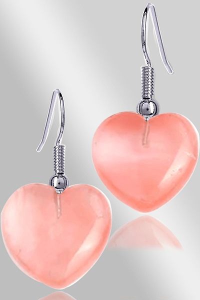 Tesbih Atölyesi Certified Heart Model Rose Quartz Stone Natural Stone Earrings