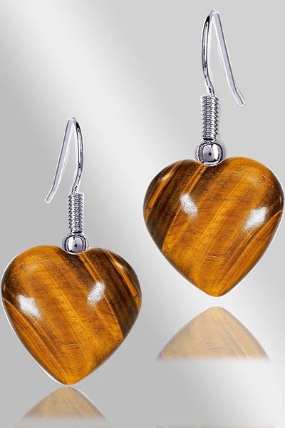 Tesbih Atölyesi Certified Heart Model Tiger Eye Stone Natural Stone Earrings