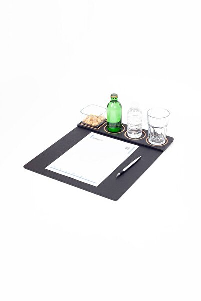 Turgut Office Set de masă dreaptă cu detalii din lemn negru Sumeni