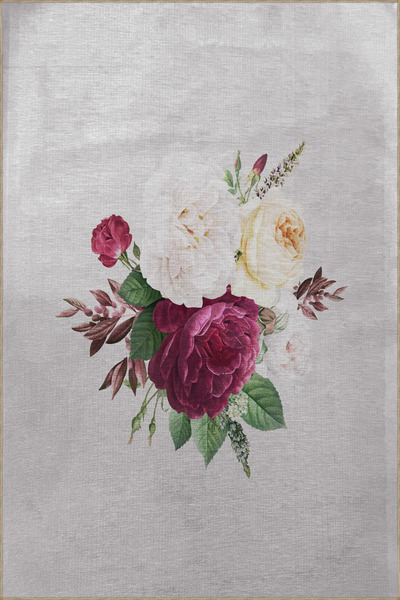 Rugs Modern Halı Bej Temalı Yaprak ve Mor Gül Desenli Kreatif Modern Dekorati...