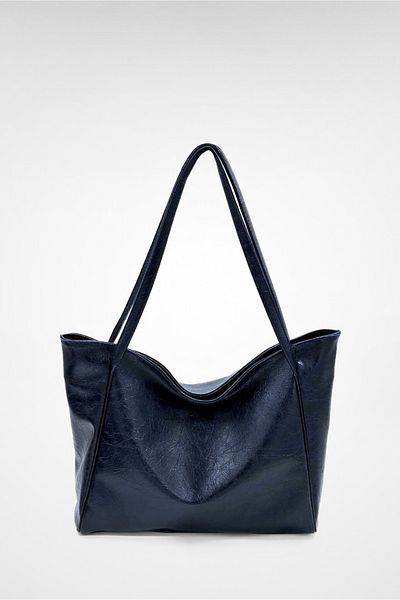 Yuka Atelier Голяма тъмносиня чанта Nou Shine Distressed с двойна дръжка