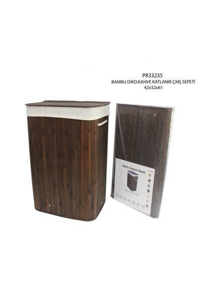 AHİR TİCARET Bambu2 Bölmeli Kirli Çamaşır Sepeti Dikdörtgen