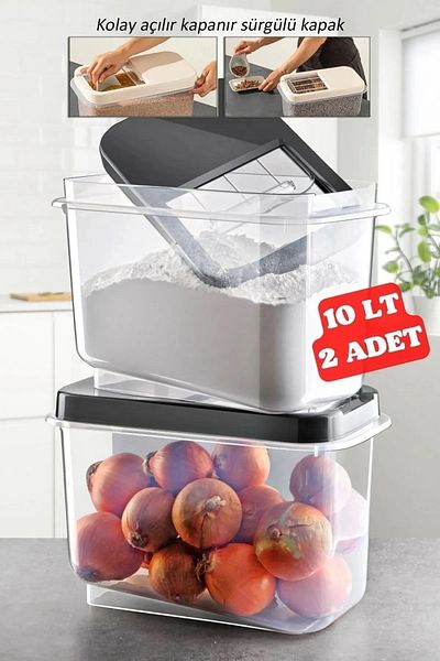Open Home Concept 2-pack Multibox 10 Lt Pulses Storage Container - Food Storage Container with Sliding Lid Flour Container Anthracite