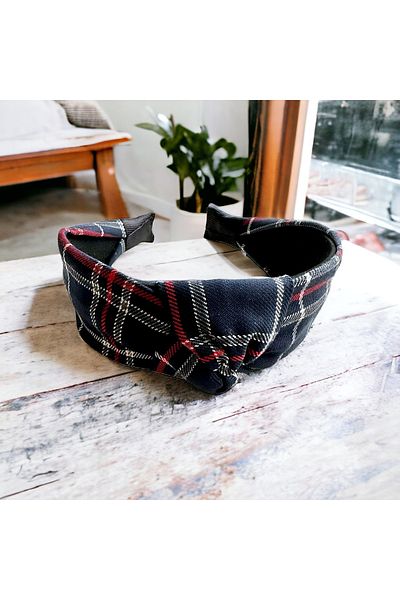 alsaccessories Тъмносиня карирана корона с възли