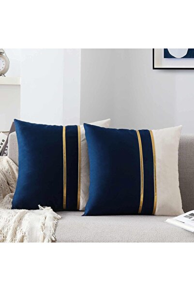 vivamia 2 bucăți husă de pernă decorativă cu aspect de catifea cu dungi aurii